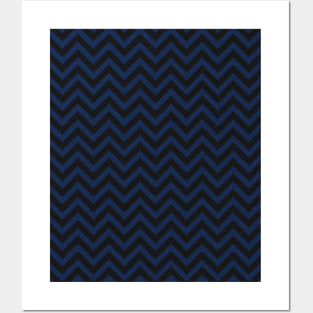 Black and Blue Chevron Zig Zag Stripes Posters and Art